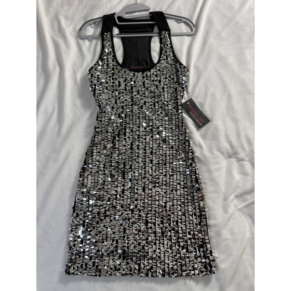 Material Girl Silver Sequin Racerback Bodycon Mini Dress Size 5 NWT